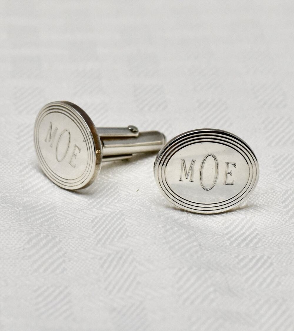 Tiffany & Co Oval 925 Sterling Silver Engine-turned Monogram "MOE" Cufflinks